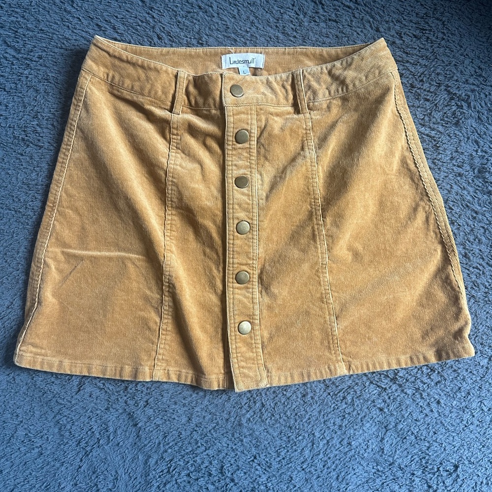 Littlesmilt brown corduroy snap up skirt, size L